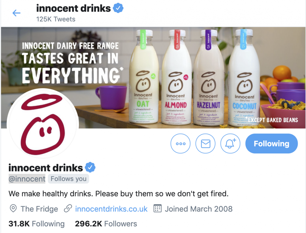 Innocent Drinks Funny Tweets and Twitter Banner Image