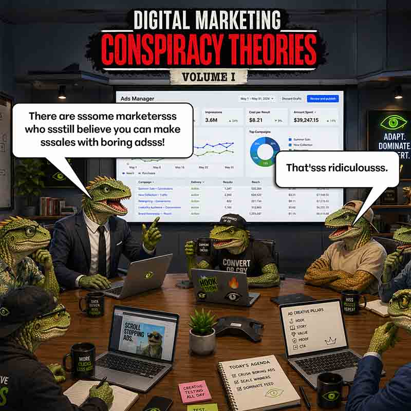 Digital Marketing Conspiracy Theories Volume One, velociraptors insisting some marketers still think boring ads make sales