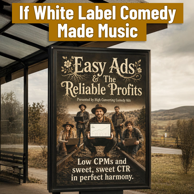 A mock country and western album cover reading Easy Ads and The Reliable Profits, one of Brian's if we made music comedy frameworks