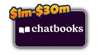 Chatbooks logo with "$1m–$30m" text above it, showing impressive revenue growth supported by comedic advertising strategy